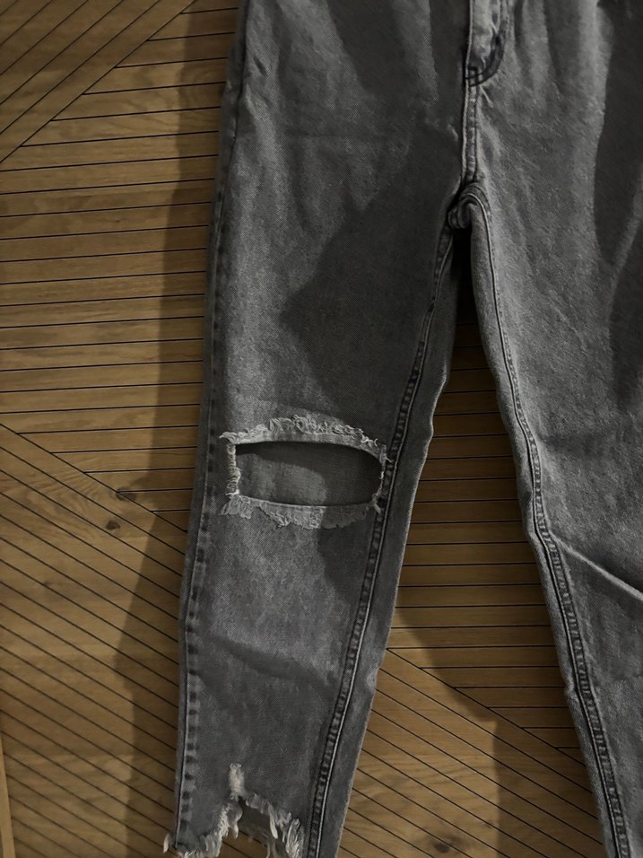 Gri Bol Kesim Kadın Midi Jean - Görsel 3