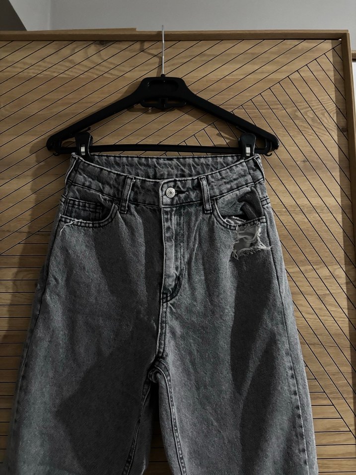 Gri Bol Kesim Kadın Midi Jean - Görsel 2