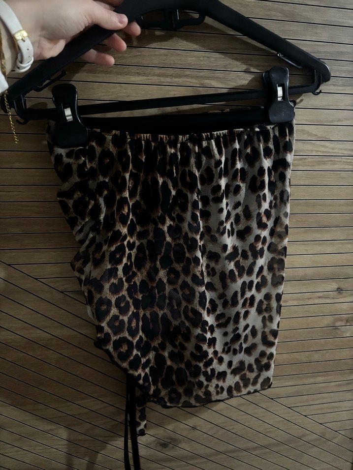 Kahverengi Leopar Desenli Drapeli Kadın üst - Görsel 3