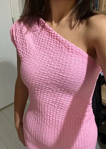 Zara Pembe Drapeli Uzun Kadın Elbise
