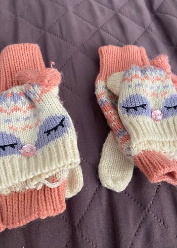 Nakışlı Çok Renkli Kız Çocuk Örgü Eldiven - Görsel 2