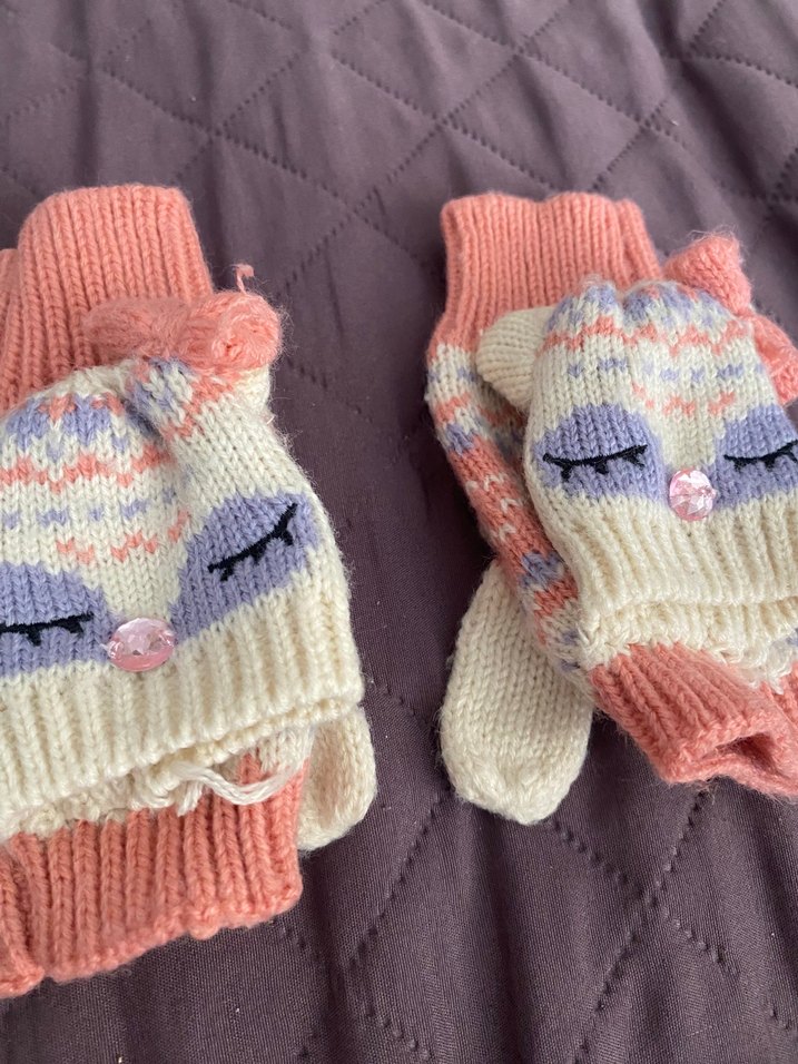 Nakışlı Çok Renkli Kız Çocuk Örgü Eldiven - Görsel 2