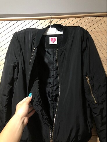 34 Beden Siyah koton bomber ceket
