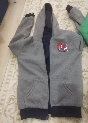 Gri Kapüşonlu Fermuarlı Erkek Çocuk Ceketi - Görsel 8