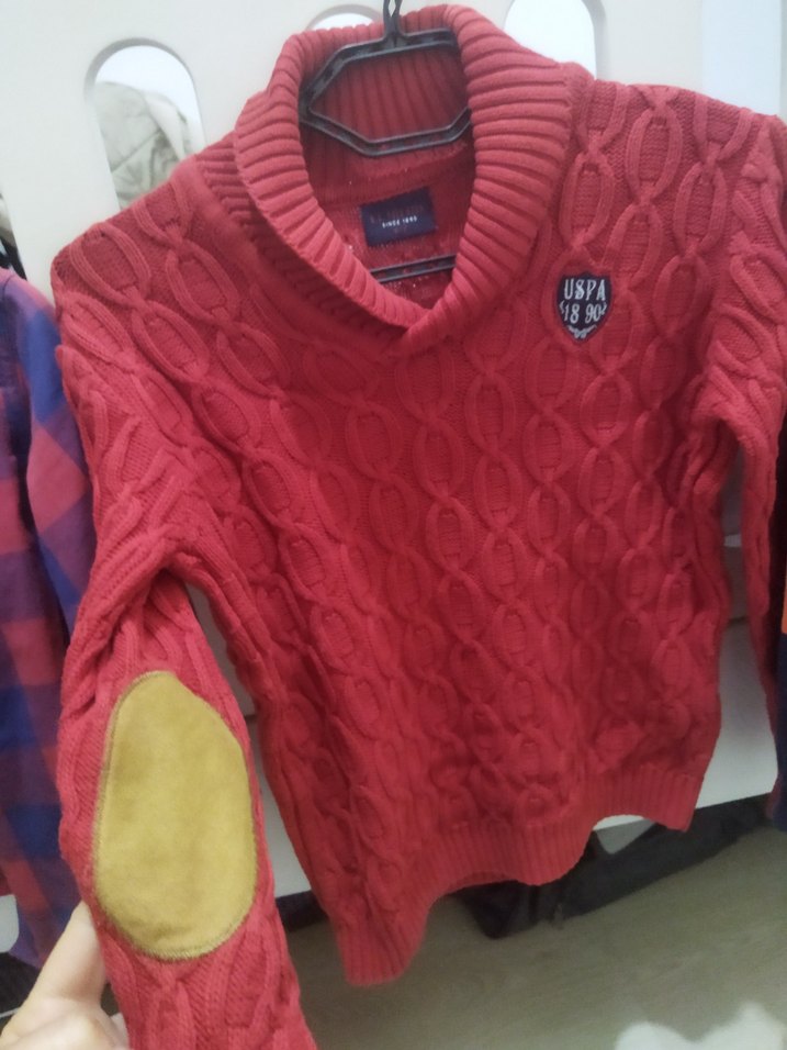 Kızıl Örgü Yün Uzun Kollu Salaş Kazak - Görsel 3