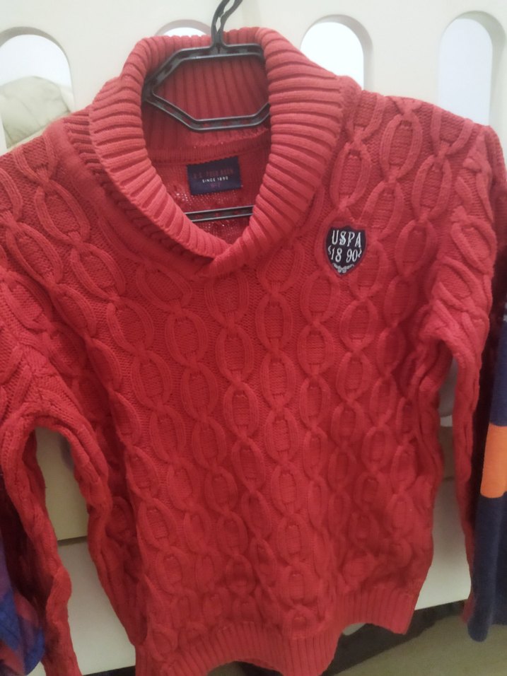 Kızıl Örgü Yün Uzun Kollu Salaş Kazak - Görsel 2