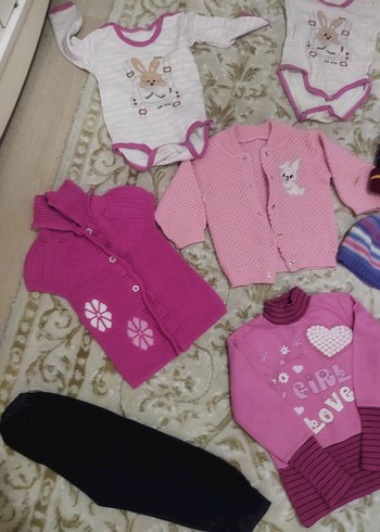 3 Ay Beden pembe Renk Kız Bebek Örgü Uzun Kollu Pembe Takım
