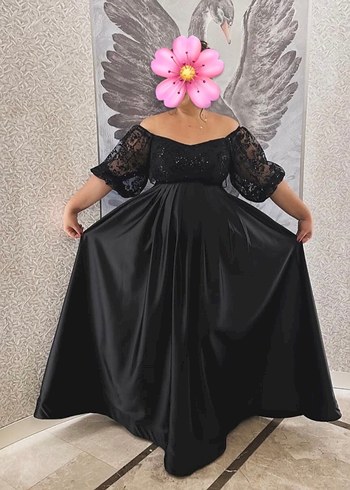 Nakışlı Siyah Uzun Kadın Abiye Elbise - Görsel 2