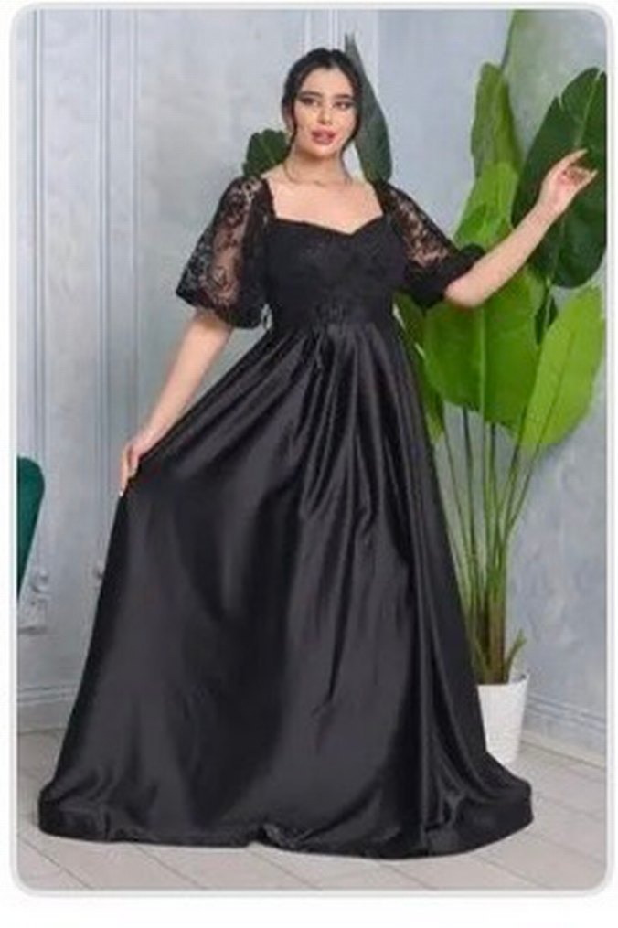 Nakışlı Siyah Uzun Kadın Abiye Elbise - Görsel 3