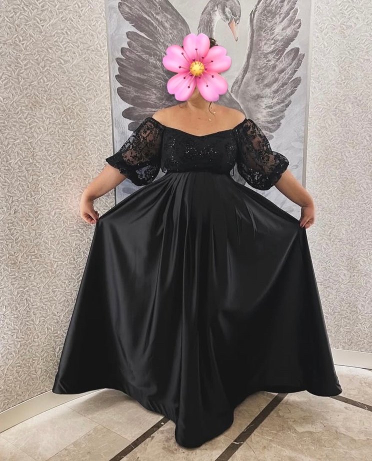 Nakışlı Siyah Uzun Kadın Abiye Elbise - Görsel 2