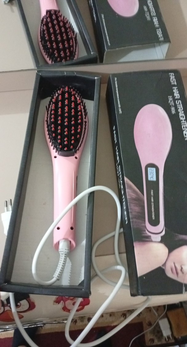 Pembe Elektrikli Saç Düzleştirici Tarak - Görsel 4