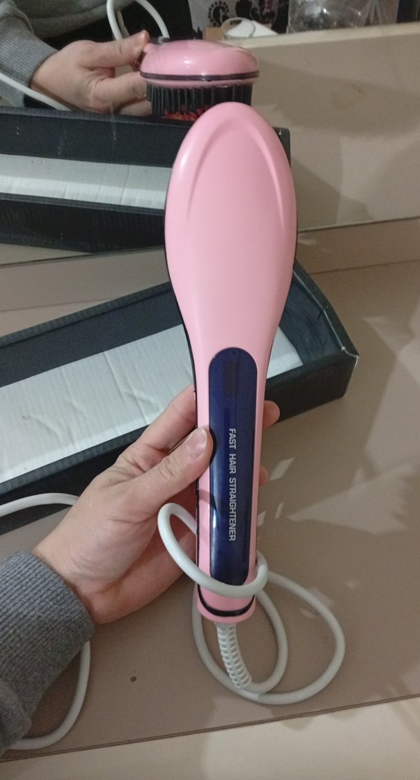 Pembe Elektrikli Saç Düzleştirici Tarak - Görsel 2