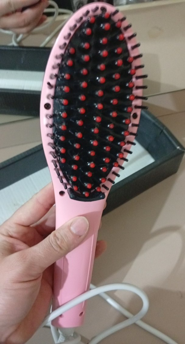 Pembe Elektrikli Saç Düzleştirici Tarak - Görsel 3