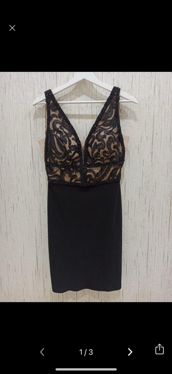 Keikei Dantel Detaylı Siyah V Yakalı Mini abiye - Görsel 3