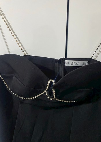 Zincir Detaylı Siyah Midi Abiye Elbise - Görsel 2