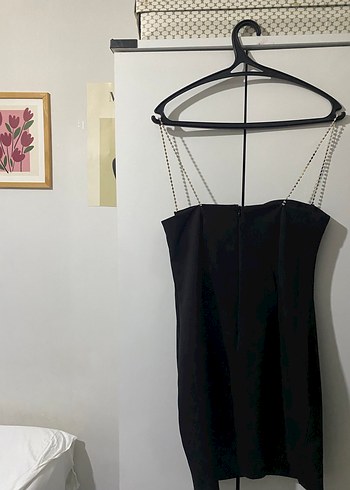 Zincir Detaylı Siyah Midi Abiye Elbise - Görsel 4