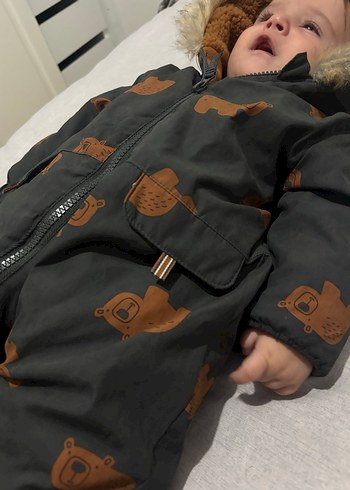 Kahverengi Kürklü Bebek Erkek astronot kar montu - Görsel 4