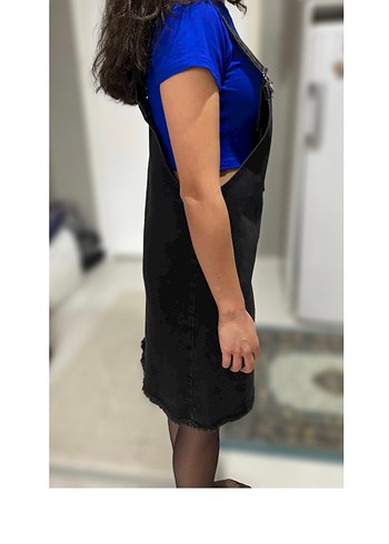 Siyah Denim Midi Salopet Elbise - Görsel 3