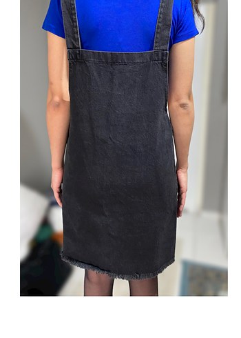 Siyah Denim Midi Salopet Elbise - Görsel 2