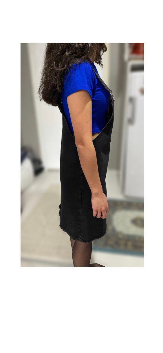 Siyah Denim Midi Salopet Elbise - Görsel 3