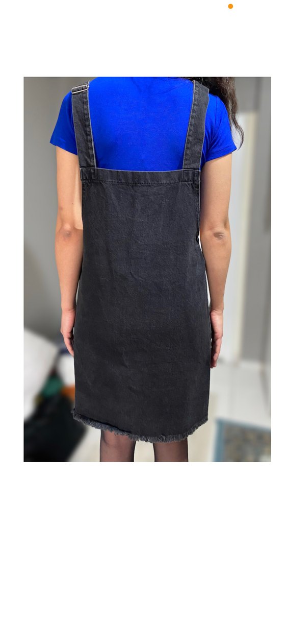 Siyah Denim Midi Salopet Elbise - Görsel 2