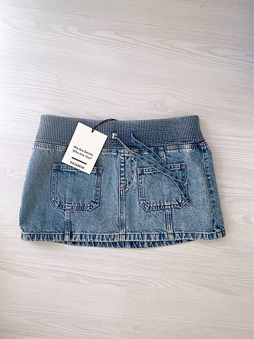 Pull and Bear Pull & Bear Lastikli Denim Mini Etek