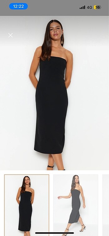 Trendyol & Milla Siyah straplez gabardin midi elbise