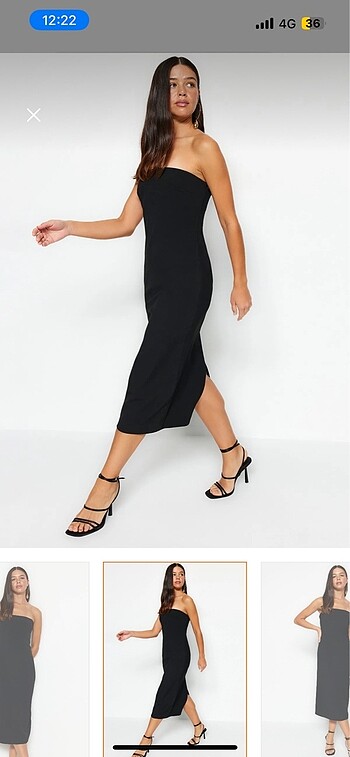 38 Beden Siyah straplez gabardin midi elbise