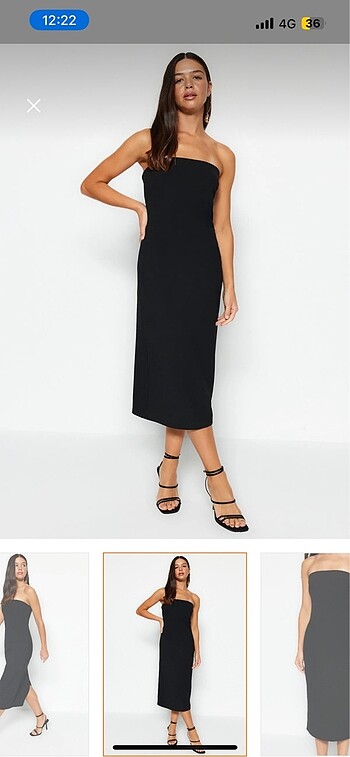 38 Beden siyah Renk Siyah straplez gabardin midi elbise