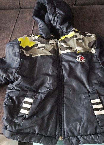 Kapüşonlu Siyah Kamuflaj Erkek Çocuk Mont - Görsel 2