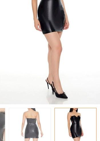 forever new Siyah Deri Mini Straplez Elbise - Görsel 3