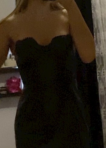 forever new Siyah Deri Mini Straplez Elbise - Görsel 4