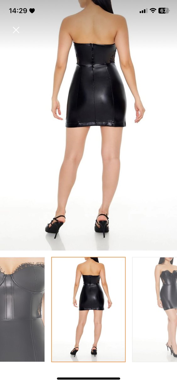 forever new Siyah Deri Mini Straplez Elbise - Görsel 2