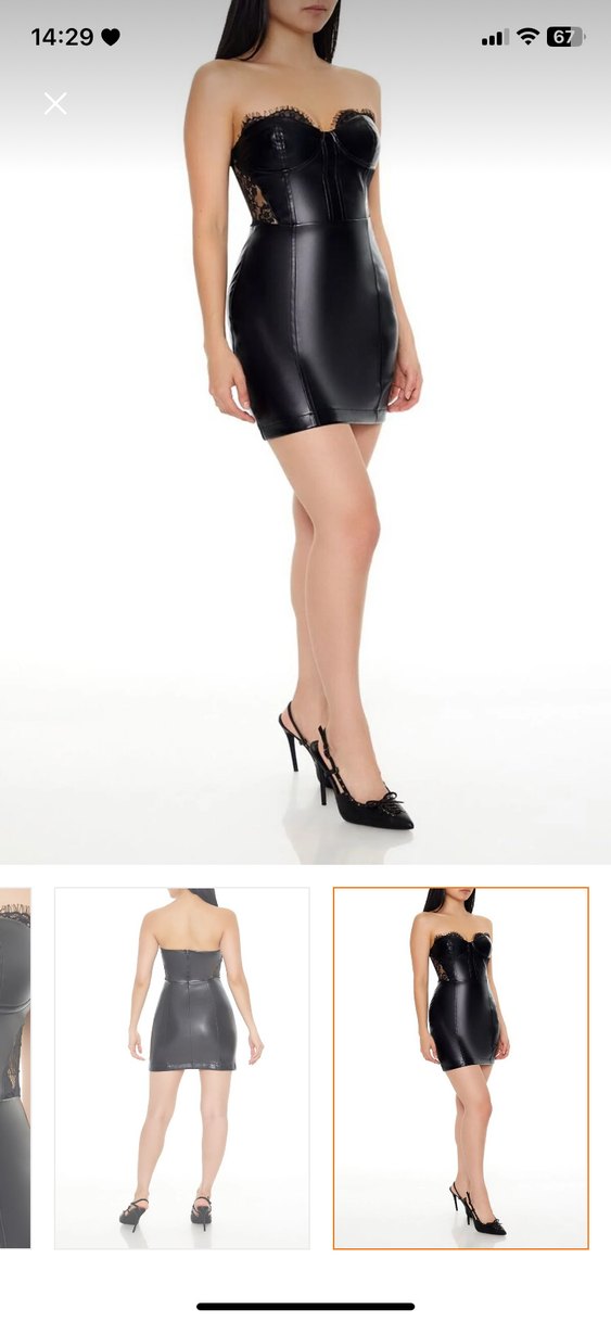 forever new Siyah Deri Mini Straplez Elbise - Görsel 3