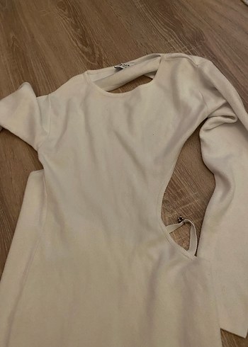 Beyaz Straplez Midi Kalem Elbise - Görsel 6