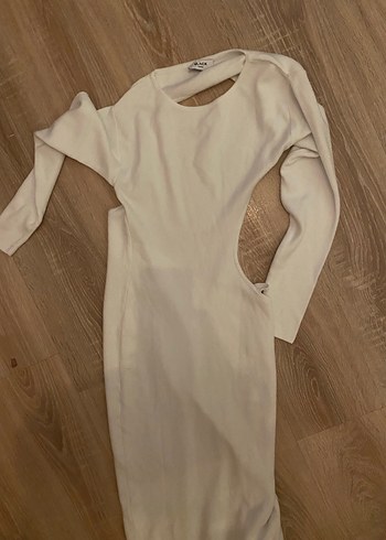 Beyaz Straplez Midi Kalem Elbise - Görsel 7