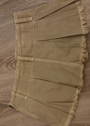 y2k Bej Mini Etek, Keten Kumaş, Günlük Şıklık - Görsel 4