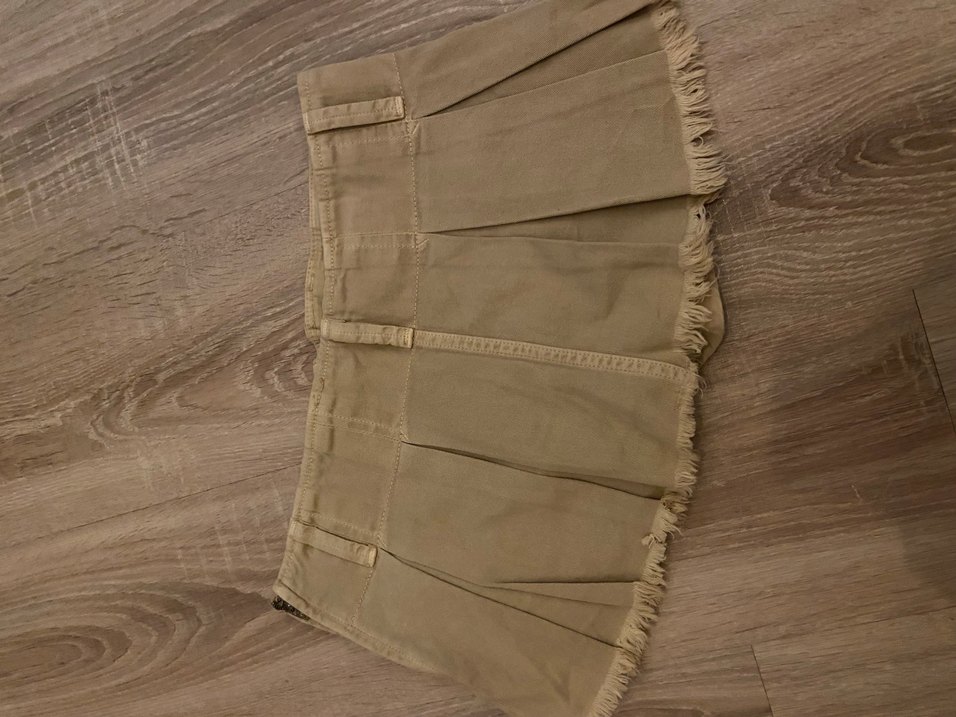 y2k Bej Mini Etek, Keten Kumaş, Günlük Şıklık - Görsel 4