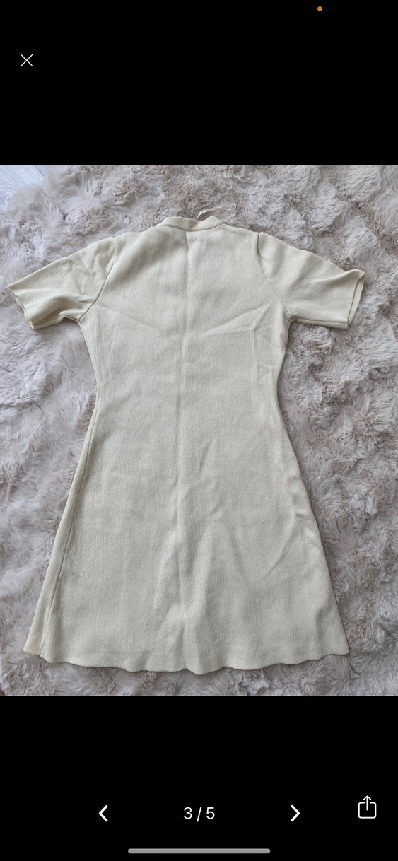 Bej V Yaka Düğmeli Triko Midi Elbise - Görsel 3