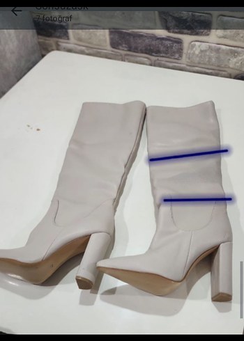 Bej Kadın Dizüstü Stiletto Çizme - Görsel 4