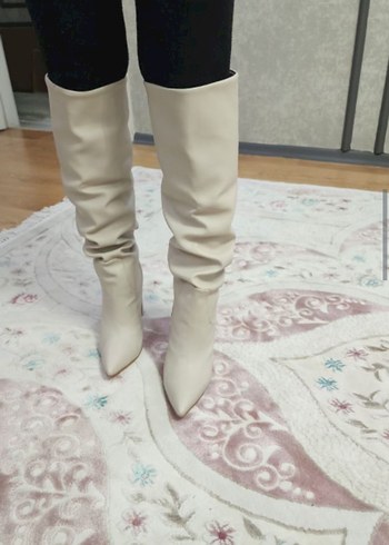 Bej Kadın Dizüstü Stiletto Çizme - Görsel 2