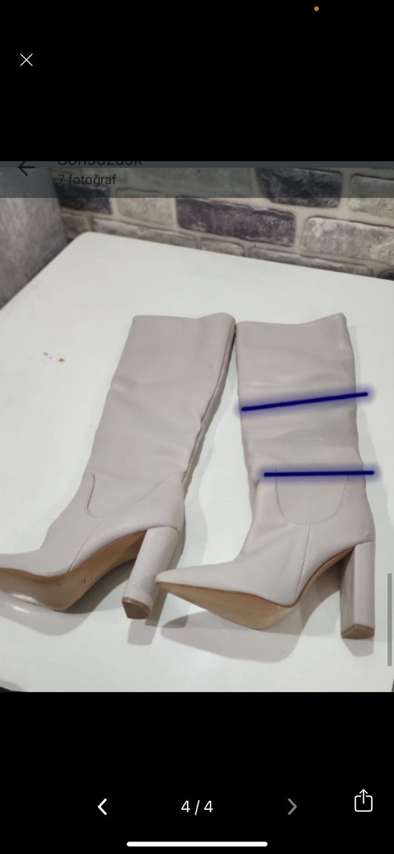 Bej Kadın Dizüstü Stiletto Çizme - Görsel 4