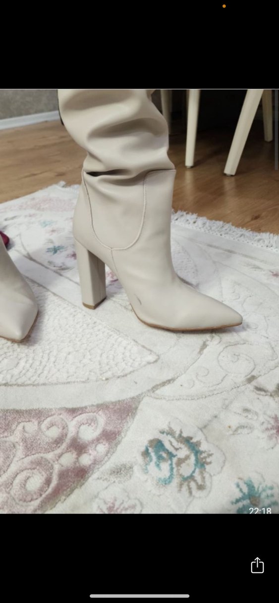 Bej Kadın Dizüstü Stiletto Çizme - Görsel 3