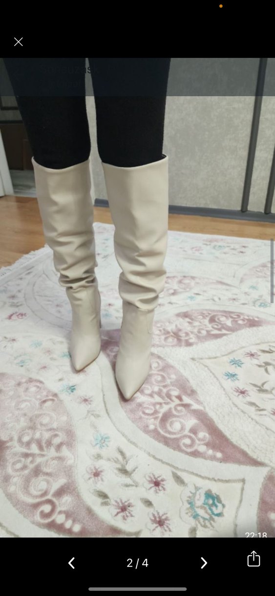 Bej Kadın Dizüstü Stiletto Çizme - Görsel 2