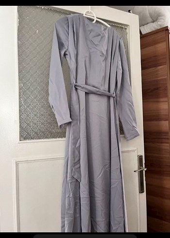 Gri Uzun Kollu Kadın abiye elbise - Görsel 3