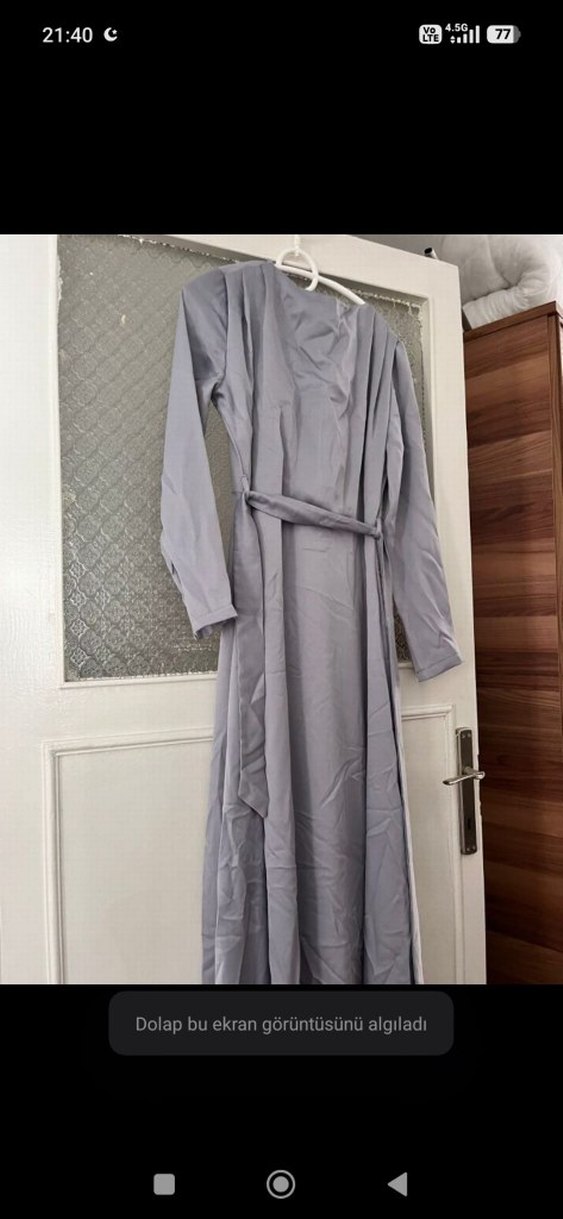 Gri Uzun Kollu Kadın abiye elbise - Görsel 3