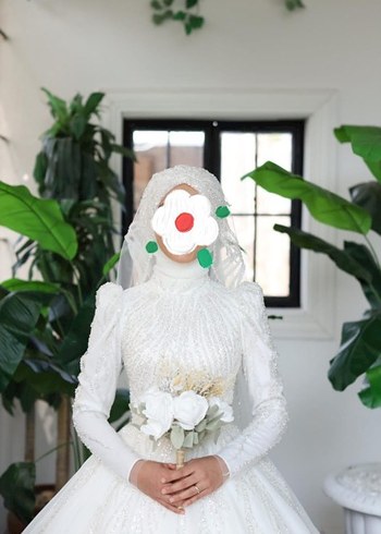 carolin kumaş. Uzun Kollu Yüksek Yakalı Prenses Gelinlik - Görsel 3