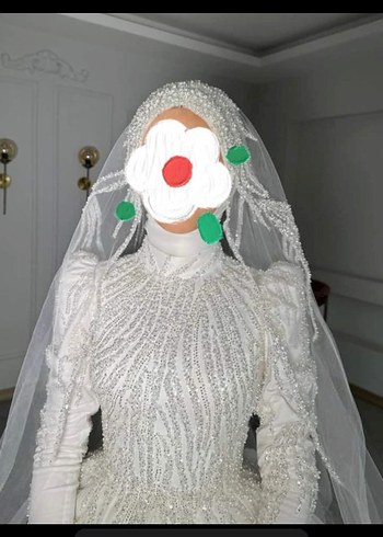 carolin kumaş. Uzun Kollu Yüksek Yakalı Prenses Gelinlik - Görsel 2