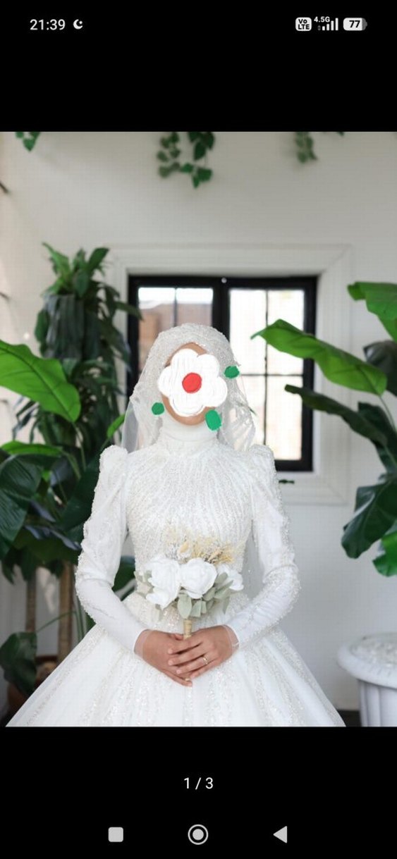 carolin kumaş. Uzun Kollu Yüksek Yakalı Prenses Gelinlik - Görsel 3