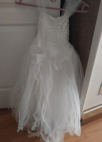 Beyaz Straplez Kız Çocuk Abiye Elbise - Görsel 2